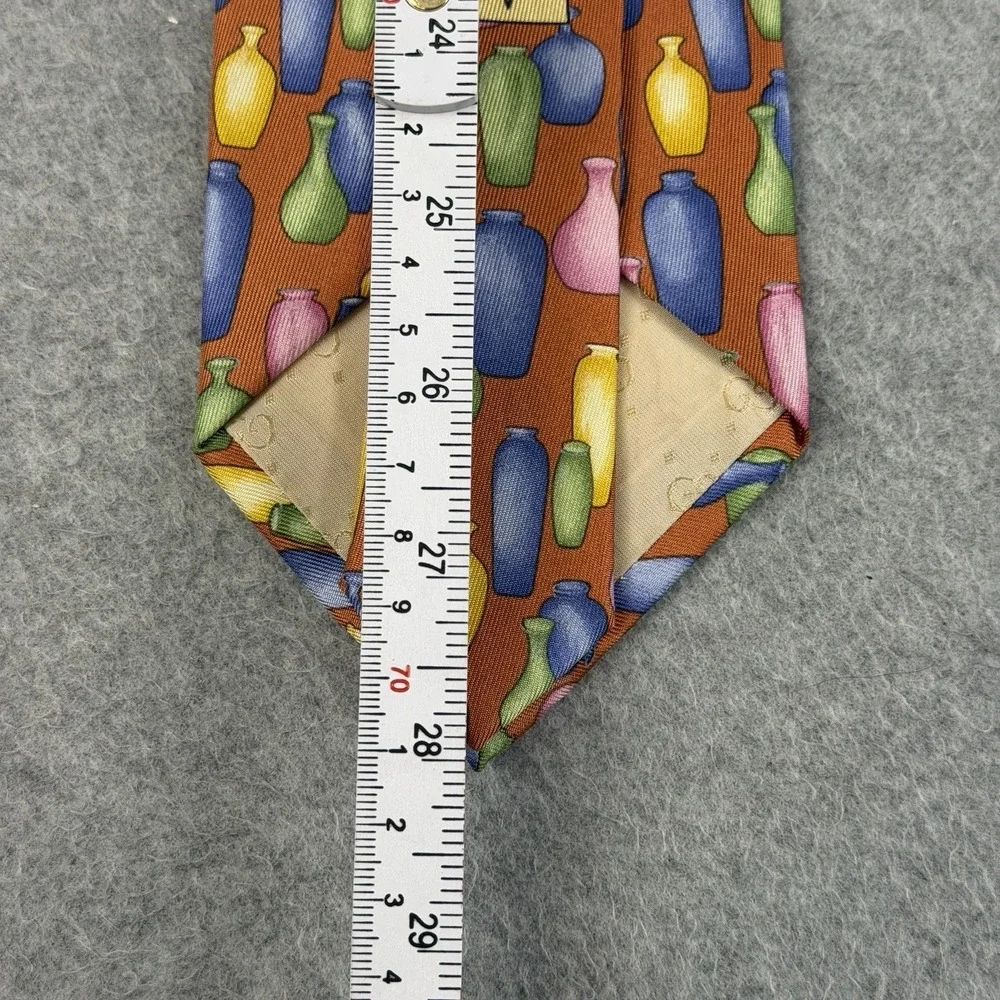 Vintage Gucci Italy Silk Tie Art Pottery Vase Print Orange Multicolor‎ 56x3.75